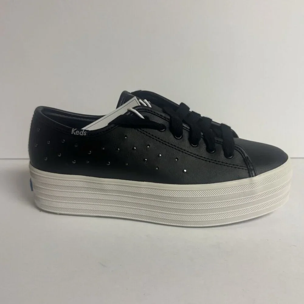 Keds Womens Triple Up Leather Sneaker Black Size 7.5 M